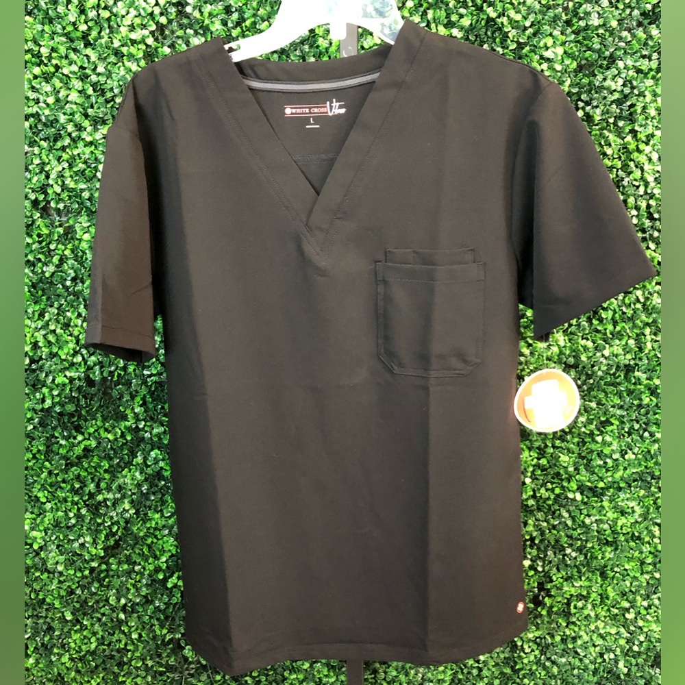 NWT White Cross Mens Black V Neck Scrub Top Size Large